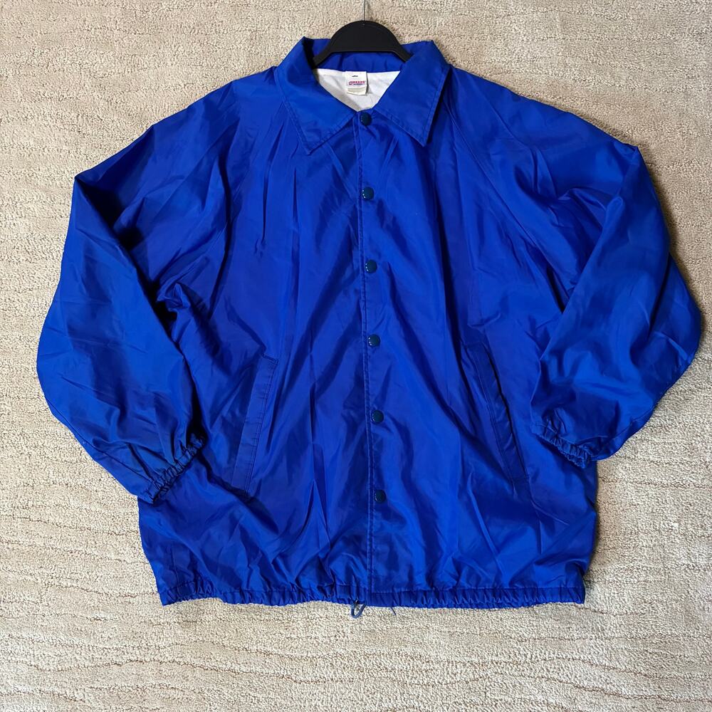 Vintage 80s Russell Jerzees Mens L Cobalt Blue Retro Coaches Jacket Sportswear